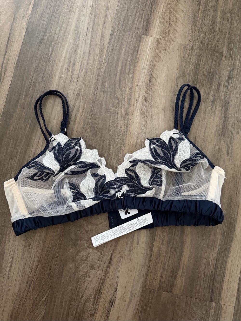 Intimissimi Emma bralette -  Navy and Cream Sheer Embroidered